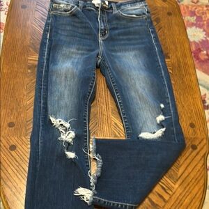 Women's Dark Blue Distressed Ankle Jeans